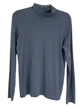 Everlane Pima Cotton Mock Neck Long Sleeve Shirt Pullover Blue Womens Size L
